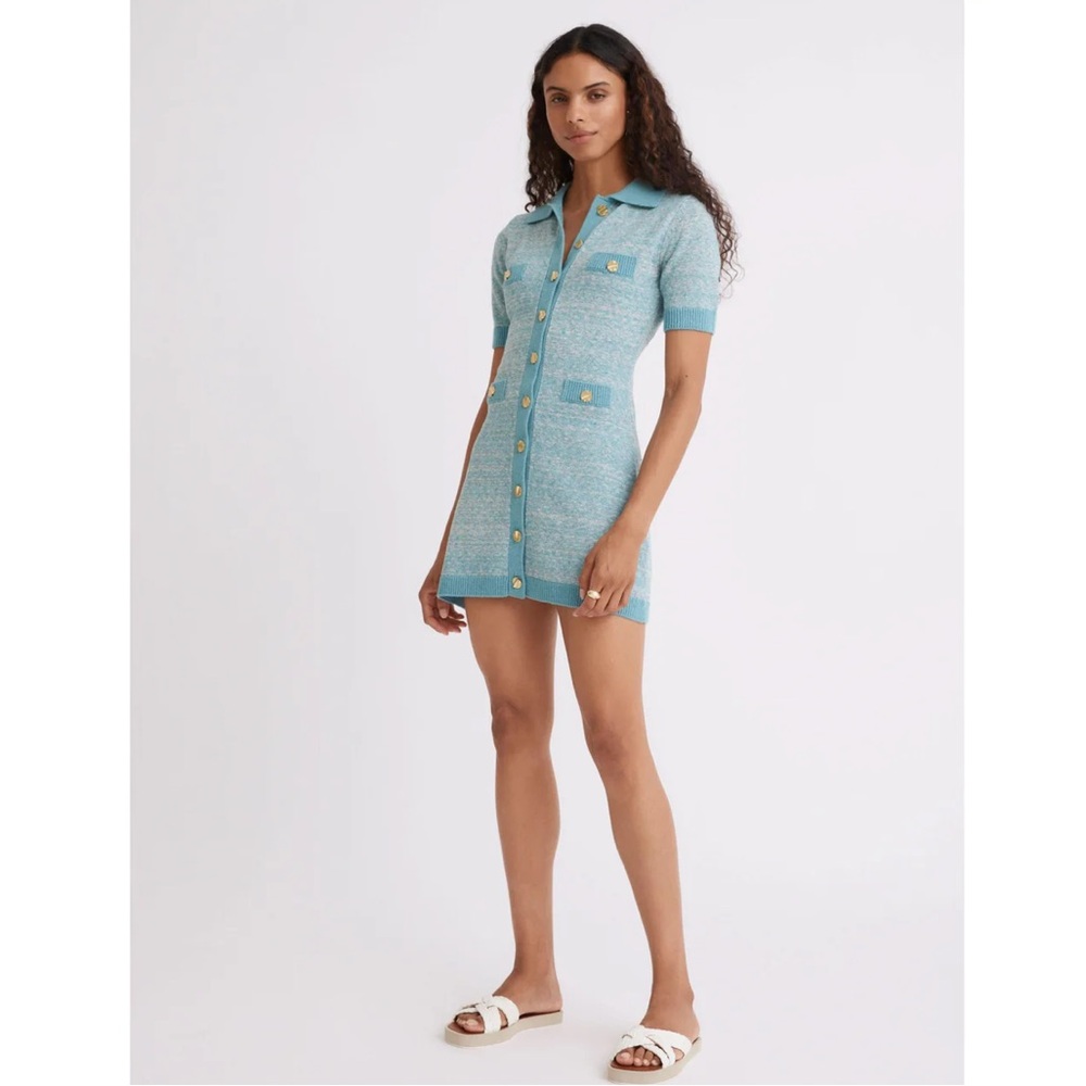 MATTHEW BRUCH
TWEED KNIT COLLARED BUTTON UP MINI DRESS